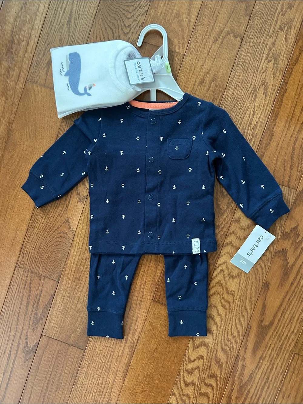 Carter's Navy Long Sleeve Nautical Baby 3 Piece Set with Whale Bodysuit 3M NWT